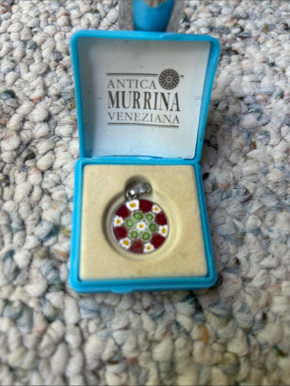 Vintage Antica Murrina Veneziana Green, Red Glass MILLEFIORI Pendant